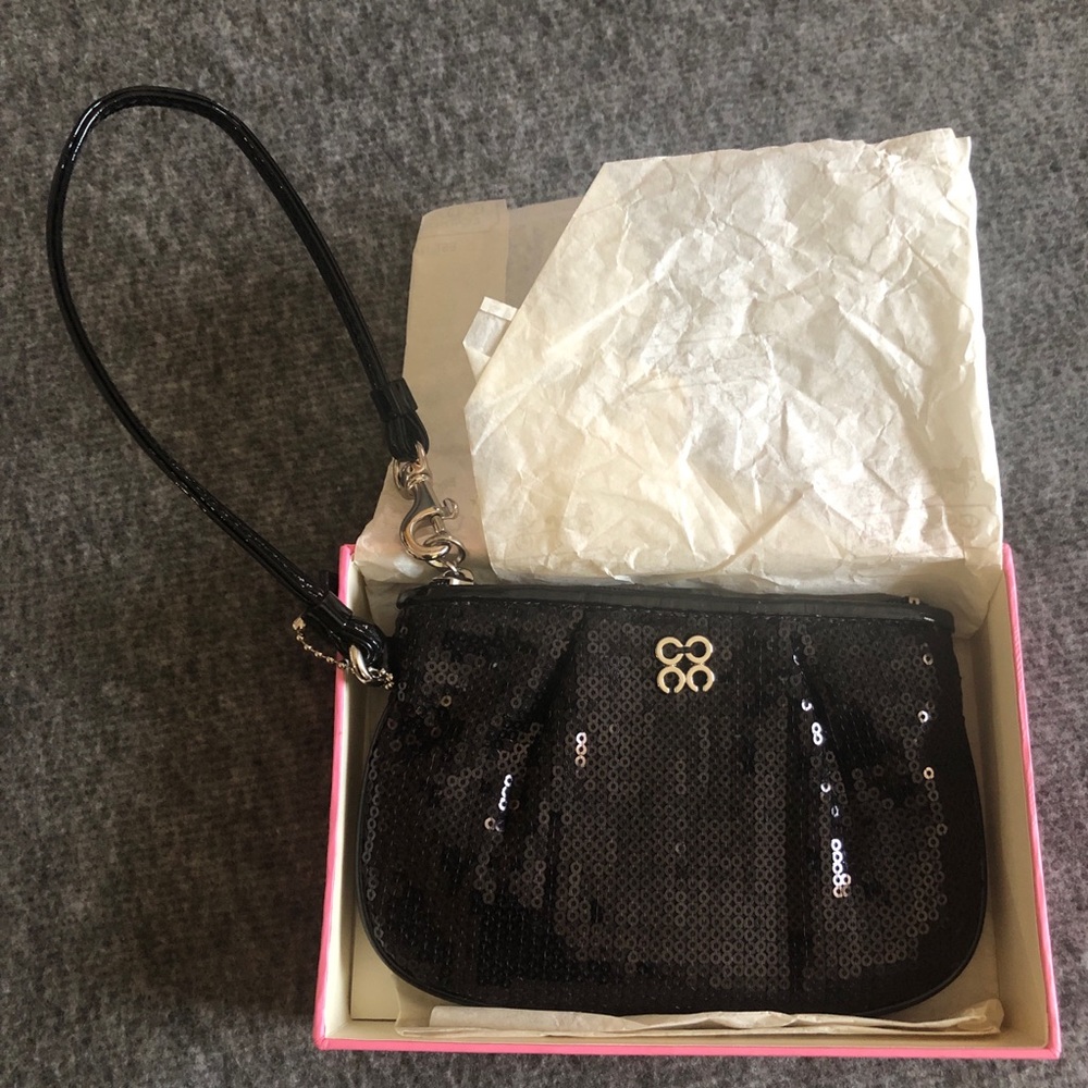Coach Black Sequin Wristlet with Silver Hardware - Picture 3 of 15